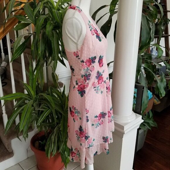 19 COOPER Small Pink Floral Mini Dress V Neck Sleeveless Fit & Flare Halter NWT - Picture 5 of 7